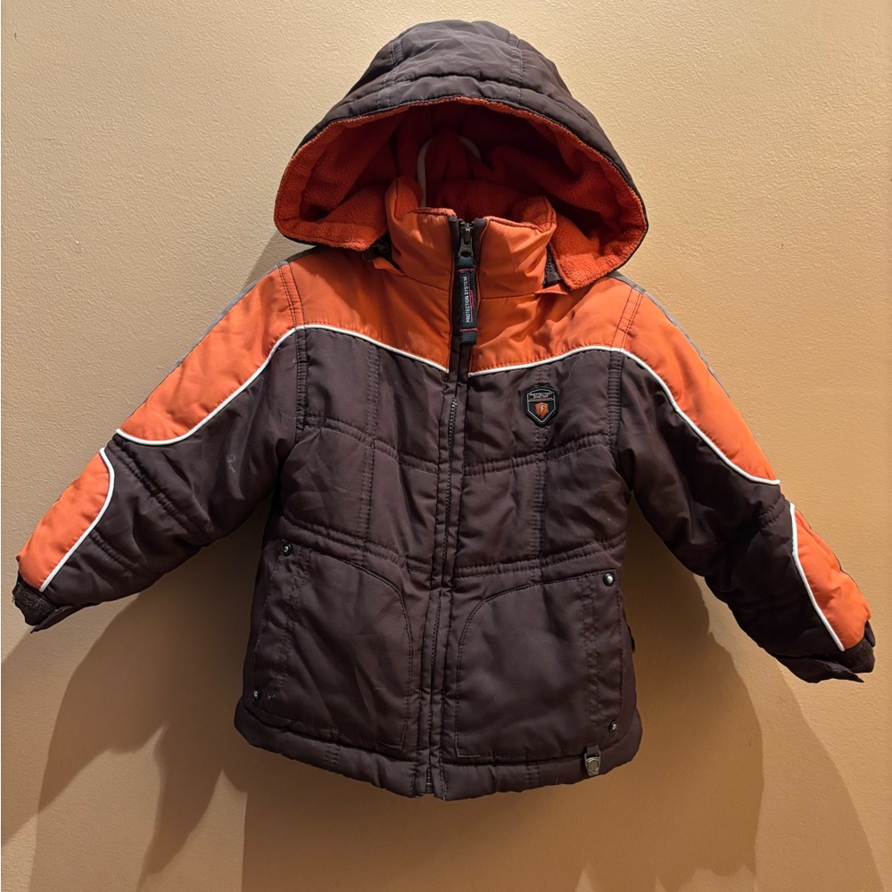 Protection System orange and brown puffer jacket removable hood Size 12 months